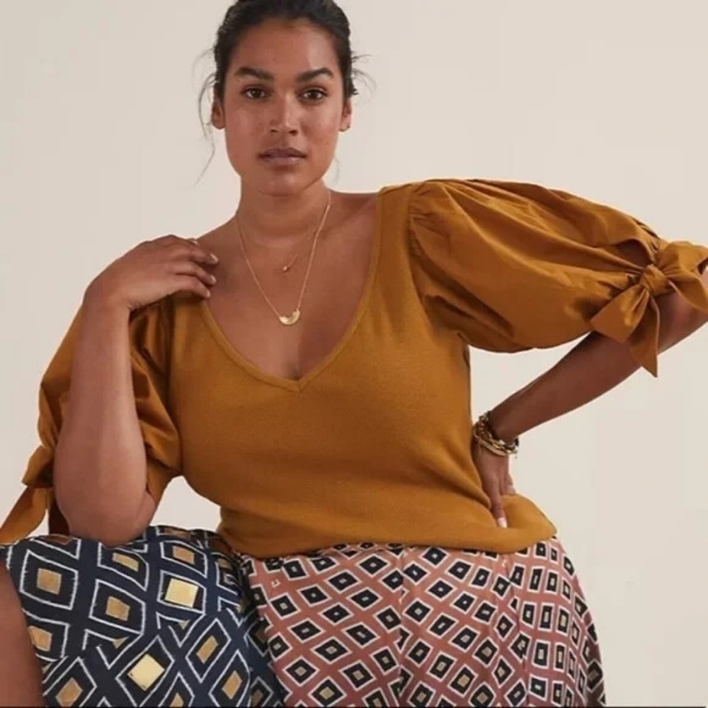 Anthropologie Maeve Puff Sleeve Blouse in Mustard